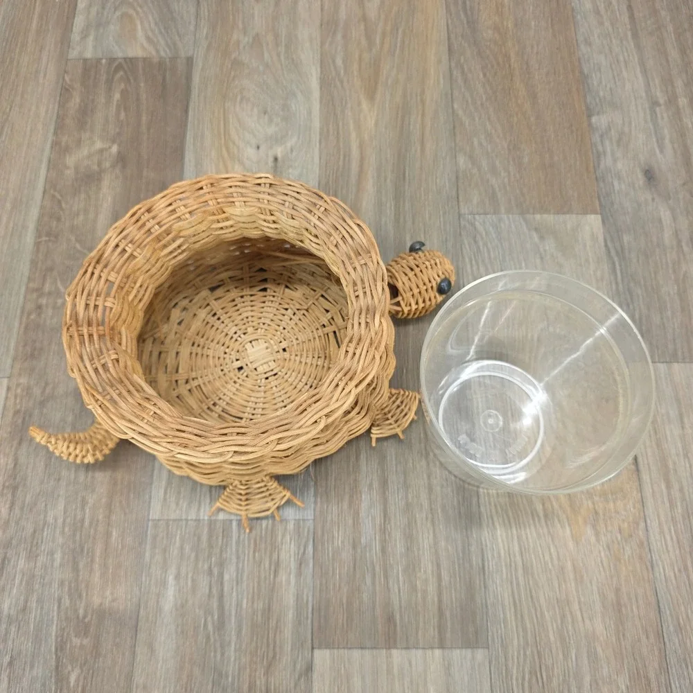 Vintage Interpur Woven Wicker Turtle Basket Planter with Plastic Liner Taiwan